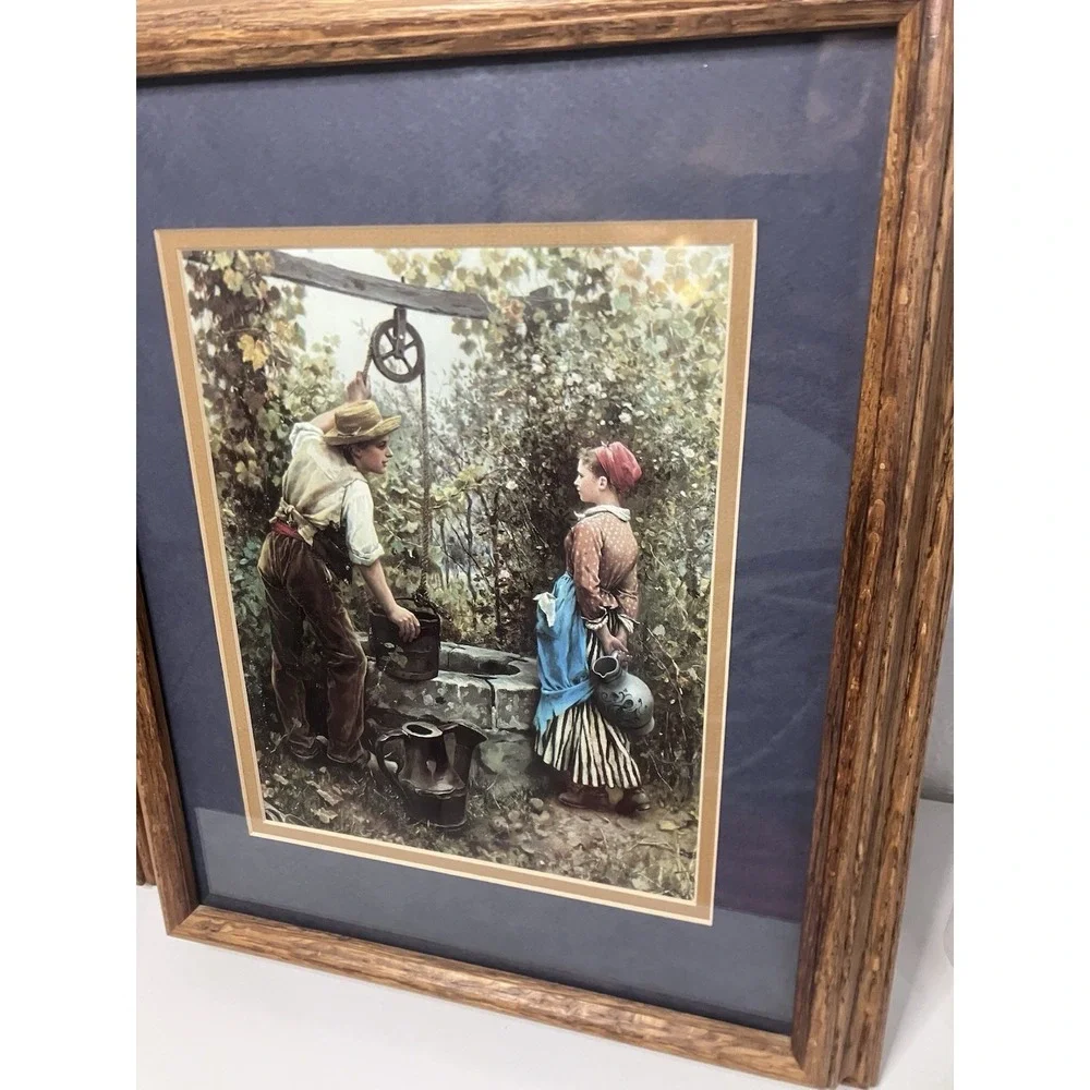 The Well By Daniel Ridgewell Knight Art Print Country Triptych Oak Frame 16x13